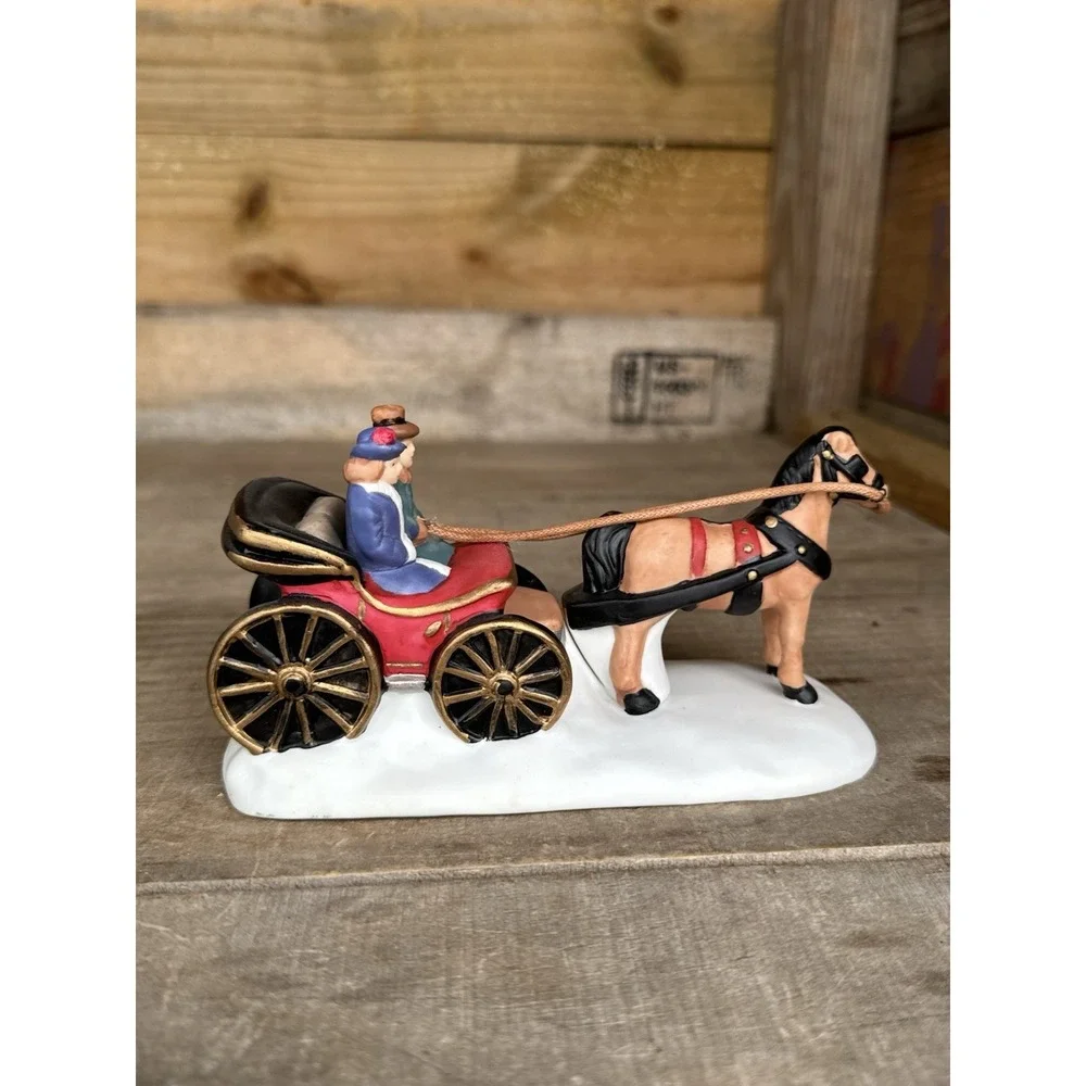 Carriage Ride‎ Figurine, Vintage 1996, Horse Drawn, Christmas Village Decoration